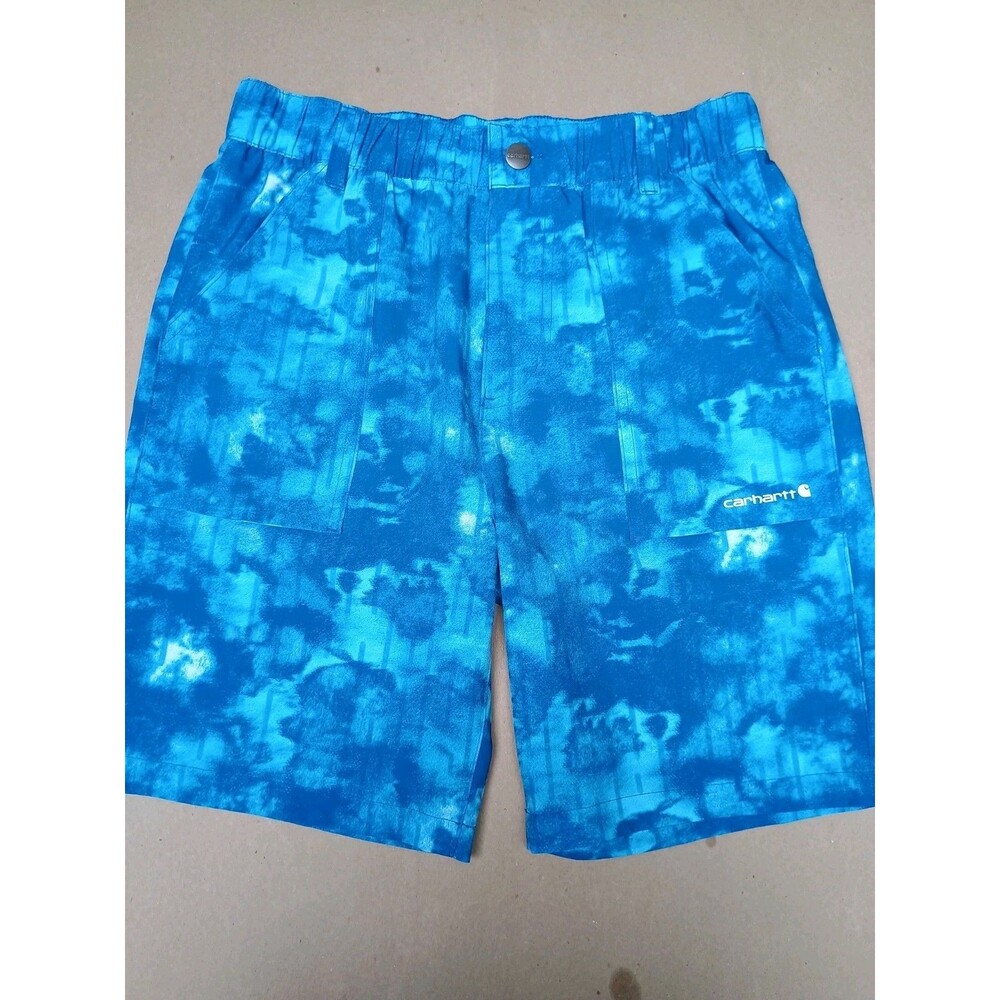 Carhartt Shorts Youth Boys sz L 14/16 Lagoon Blue Elastic Waist Wicking